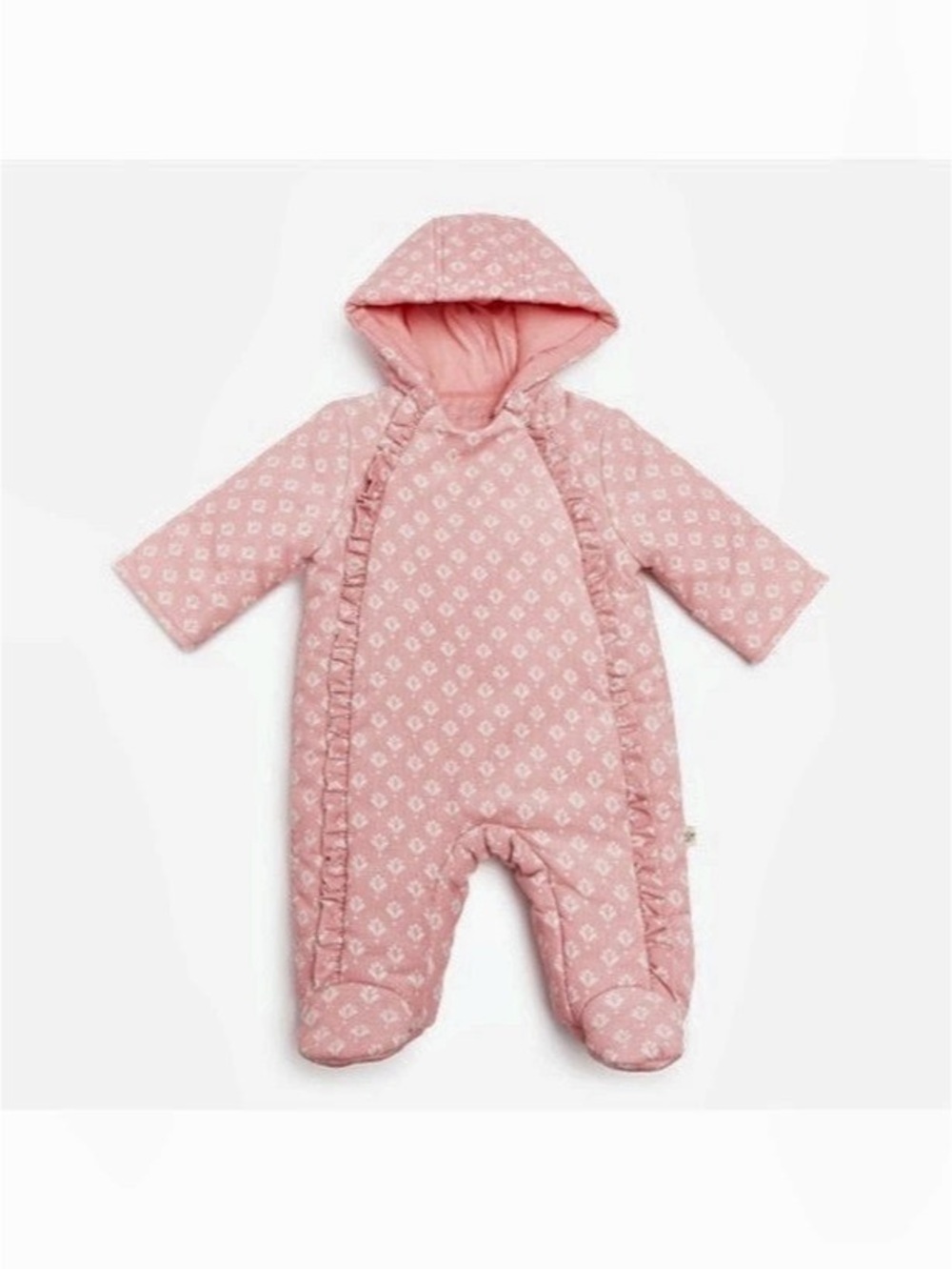 Tiny Kind Corduroy Bunting Suit Floral Footie Pink Baby 3-6M